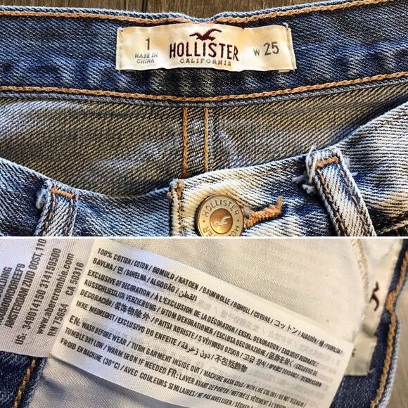 Hollister Denim Jean Shorts Distressed Light Washed Raw Edge Size 1 W25 - Picture 11 of 12